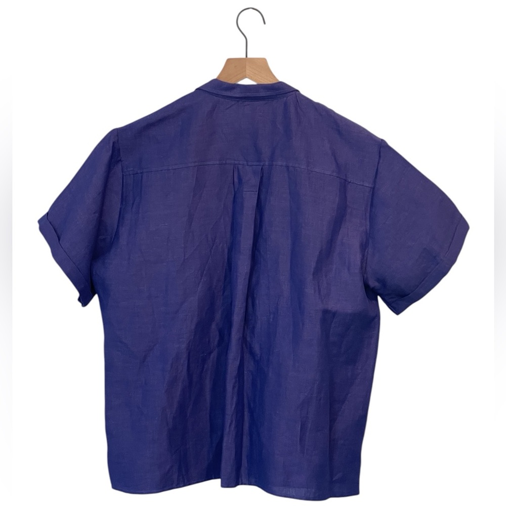 Maeve Linen Blend Short Sleeve Button-Down Shirt - Violet Blue, Anthropologie, L - Picture 3 of 16